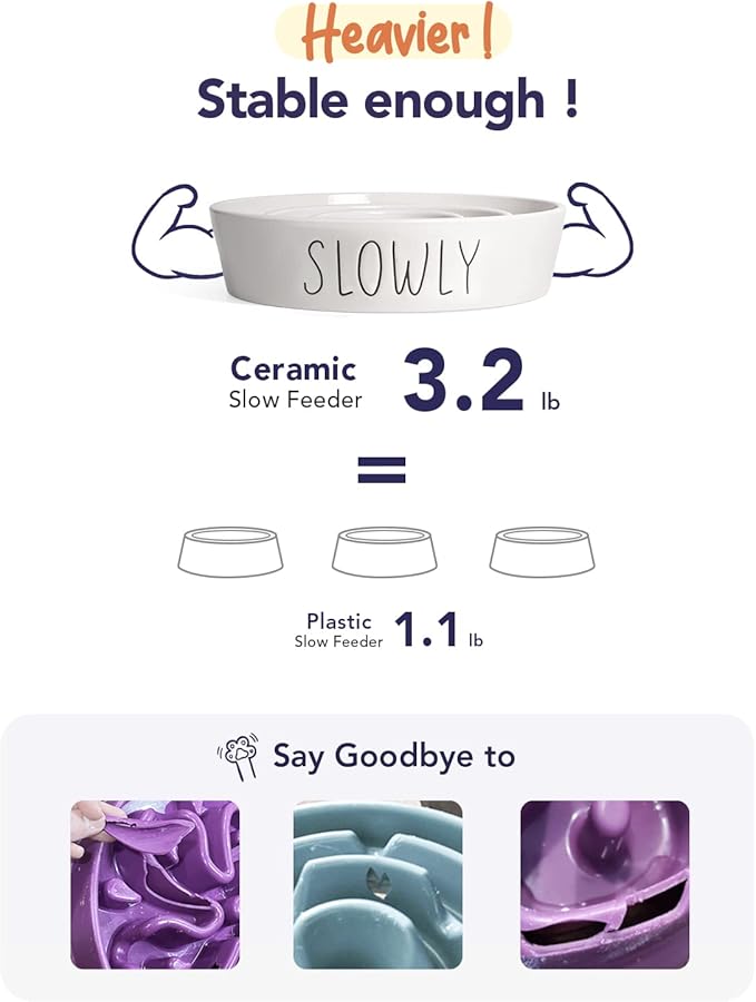 Slow Feeder Dog Bowl - 1.5 Cups Ceramic Puzzle Feeder for Small & Medium Breeds, Maze Design Bowl for Puppy & Fast Eaters, White Pet Dish to Control Eating Speed