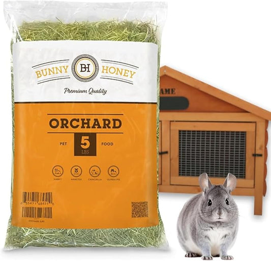 Bunny Honey Orchard Grass Hay for Guinea Pigs, Rabbits, Hamsters & Small Pets Fresh, High-Fiber, Supports Digestive Health & Dental Care, Non-Blended & Fresh Cut