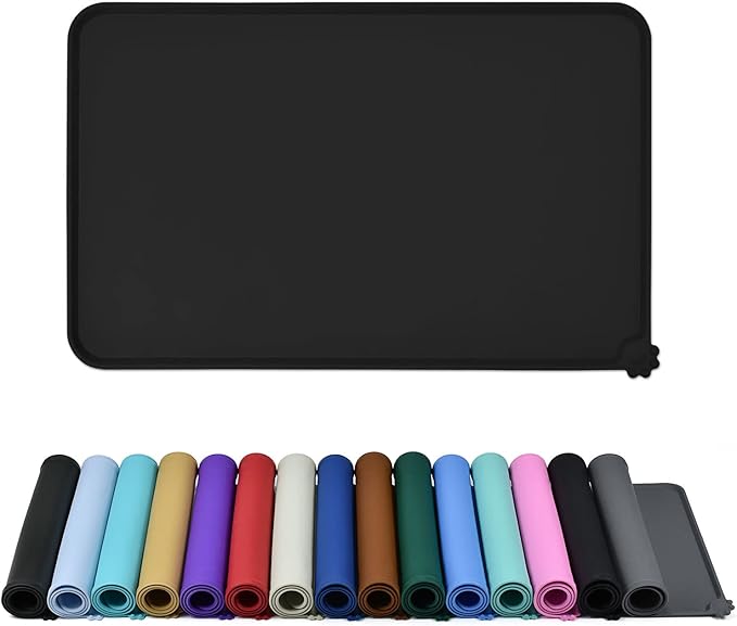 Waterproof Pet Feeding Mat with High Raised Edges, Heavier and Thicker Placemats for Cat Dog Water Bowl with BPA Free, Dogs Cats Food Mats for Messy Drinkers to Prevent Spill and Protect Floors