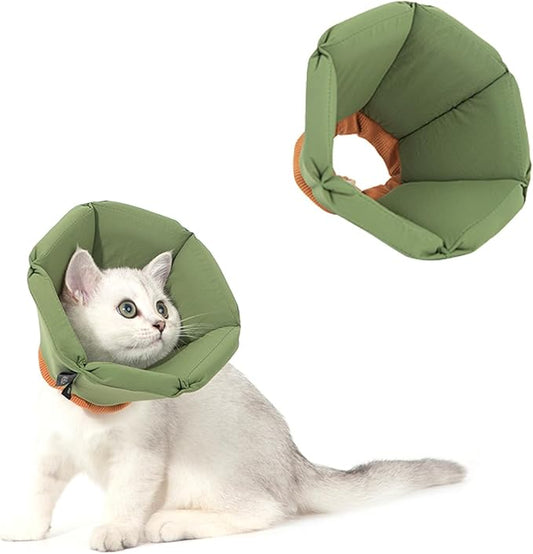 Cat Cone Collar - Soft Waterproof Elizabethan for Cats, Cute Green Flower Anti-Lick Recovery Collar, Adjustable Healing Collar for Wound Care & Surgery，L