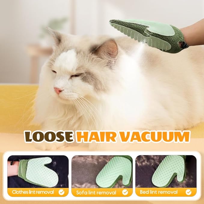 All-in-One Grooming Mist Glove for Pets, Upgrade Efficient Pet Hair Remover Gloves Grooming Spray Comb, Gentle Deshedding Efficient for Dogs & Cats (Green)