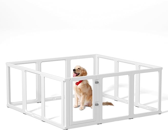 Citylife Clear Acrylic Plastic Dog Playpen Indoor,for Puppy Cat Rabbit Ferret Transparent Pet Pen,Easy Assemble Whelping Crate Kennel Cage Enclosure for Small & Medium Dogs 12 Panels