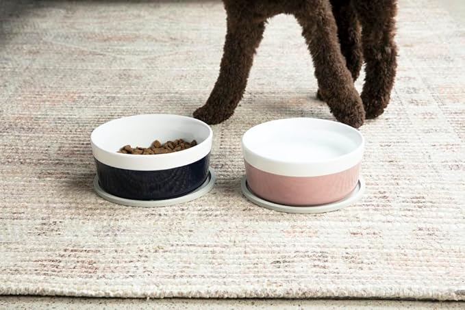 Waggo Dipper Ceramic Dog Bowl for Small and Large Breeds - Heavyweight and Durable Pet Food and Water Dish Crock, Dishwasher Safe, Modern (Dolphin, Large)
