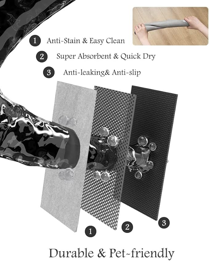 Pet Feeding Mat-Absorbent Dog Mat for Food and Water Bowl-No Stains Quick Dry Dog Water Dispenser Mat（LIGHTGREY,17"x34"