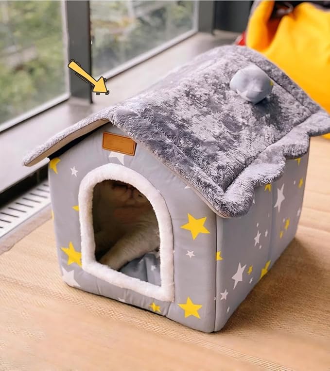 Scnbom Dog House Indoor Puppy Cave Cat Nest Kennel Pet Bed Portable Memory Sponge Foldable Houses with Cushion (Grey, XL:Size fits 18kg/40lbs (Pets))