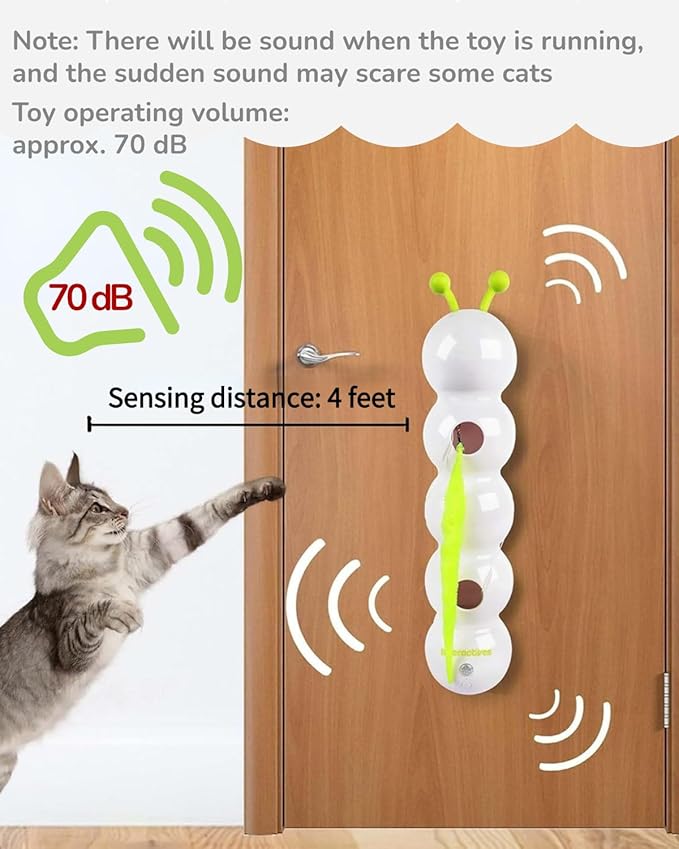 Interactive Caterpillar Cat Toy, Motion Sensor, Simulation of Biological Trajectory, ABS, USB Rechargeable, Stable Suction Cup, Cat Feather Toys for Indoor Cats, Caterpillar Smart Toy with 2 Tails