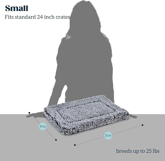 Stoutwool Indestructible Dog Bed - Fluffy Chew Proof Dog Crate Pad - Tough Kennel Pad for Aggressive Chewers - Washable, Ideal for Small Breeds & Fits 24-Inch Crate - 23"x16", Charcoal