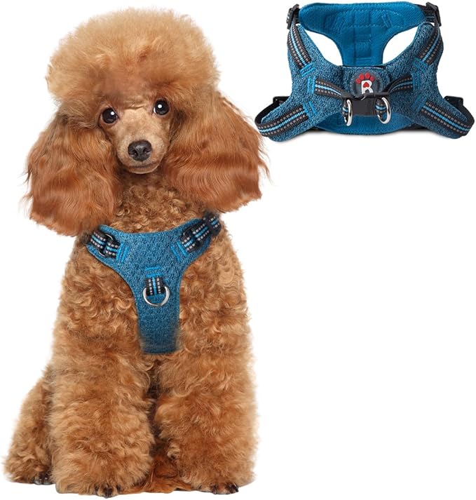 BARKBAY Dog Harness, Reflective Adjustable Puppy No Pull Harness, Breathable Soft, X-Small, Blue/Black