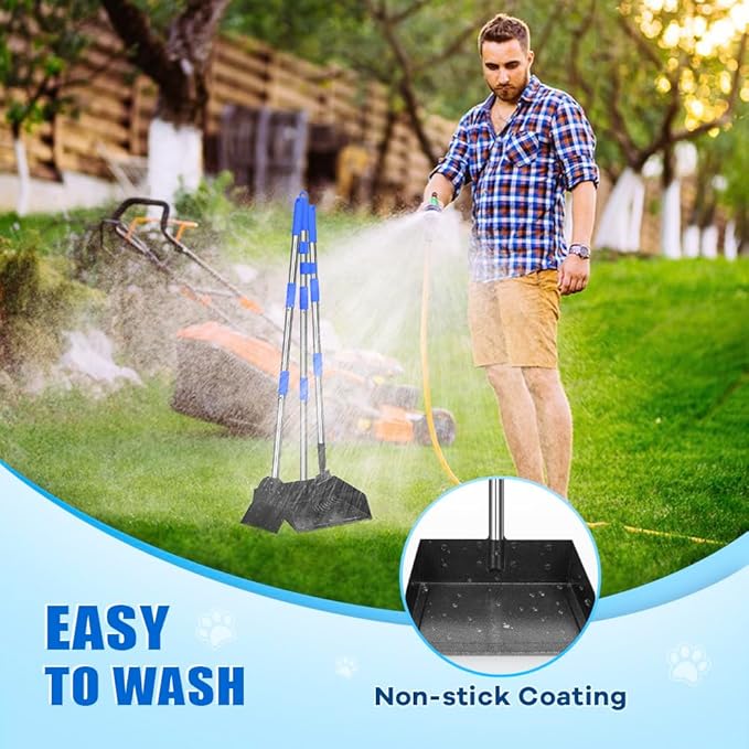 Larger Pooper Scooper Dog Pooper Scooper for Large Medium Small Dogs Heavy Duty Stainless Steel with Long Handle Tray Rake Shovel for Yard