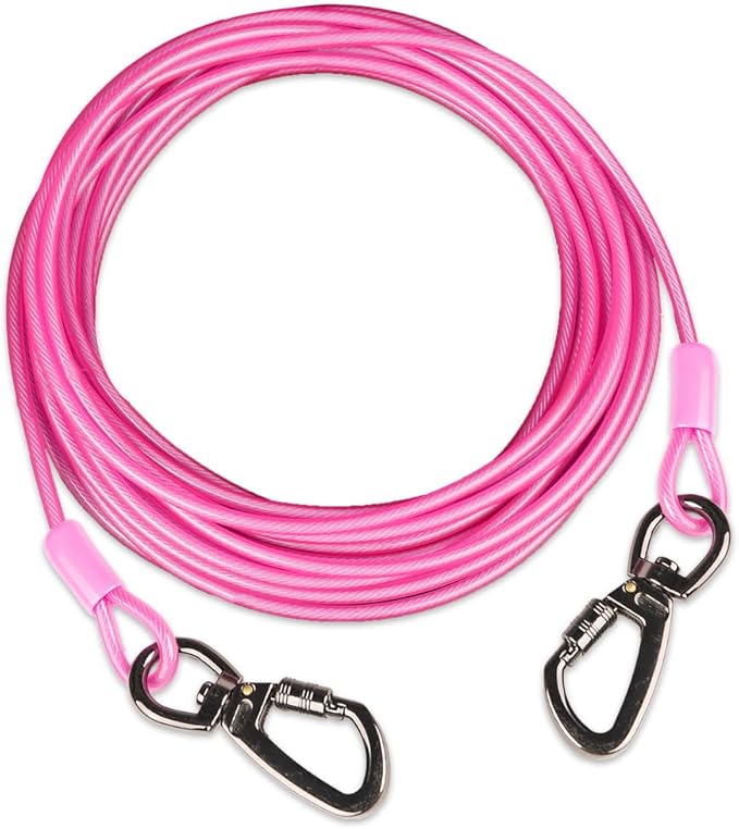 Dog tie Out Cable, 10/20/25/30/50/70/100 feet, Suitable for Dogs up to 350 pounds, Dog Cable with Swivel Buckle, Lightweight, Non-Winding, for Outdoor Camping, Yard Dog Cable (Pink, 10FT)