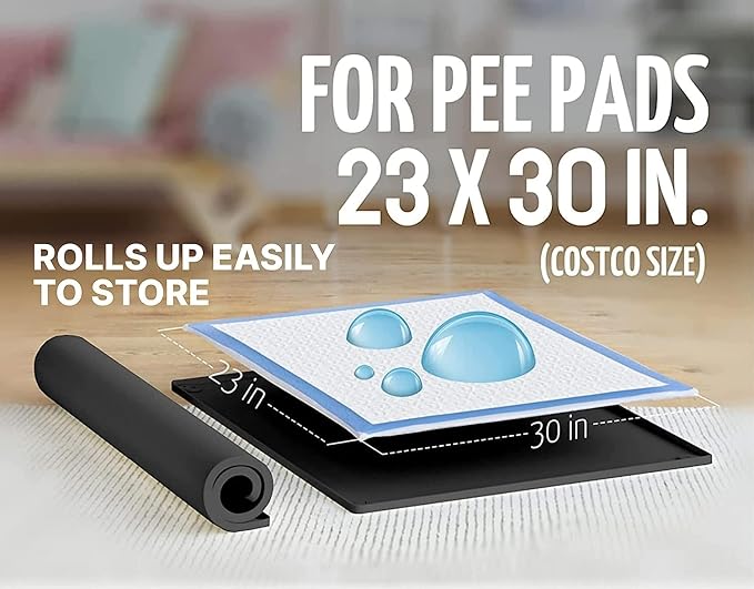 Skywin TidyFriend 3 Pk Pee Pad Holder Tray for 30” x 23” Pee Pads with Corner Lock Holes, Raised Edges, Non-Spill, Easy to Clean Silicone Dog Potty Tray Holder, for Indoor Floor Protection (Black)