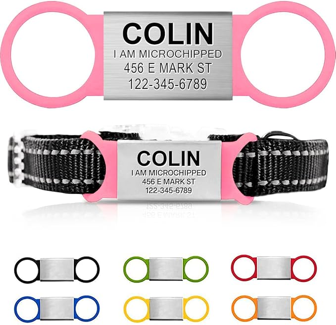 Personalized Dog & Cat ID Tags - Custom Engraved, Slide On, Silent, No Noise - Small, Medium, Large Sizes