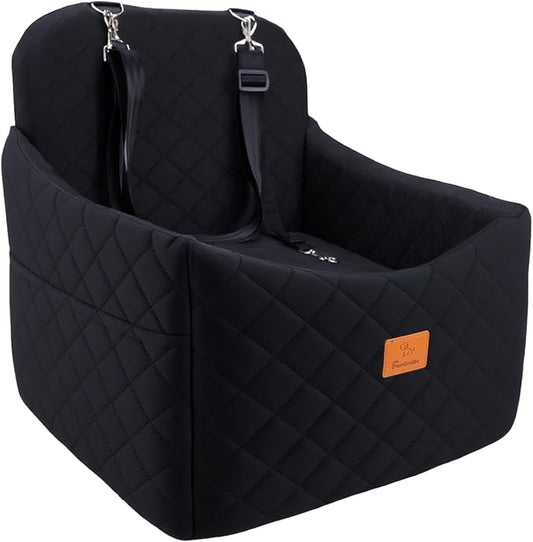 Dog Car Seats for Small Dogs, FurFrolic Memory Foam Dog Booster Seat for Small/Medium Dogs up to 35 lbs, Travel Pet Car Seat with Washable Detachable Cover, Storage Pockets, 2 Safety Belts (Black)