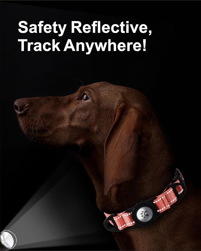 TagME Airtag Dog Collar,Waterproof Reflective Pet Collar with Airtag Holder,Soft Padded and Double D-Rings for Extra Large Dogs,Baby Pink