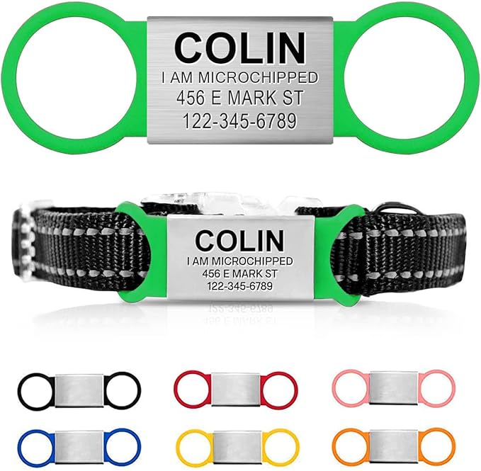 Personalized Engraved Name Tag - Silent No Noise - Custom Slide On ID Tags for Dogs and Cats - Small, Medium, Large Sizes