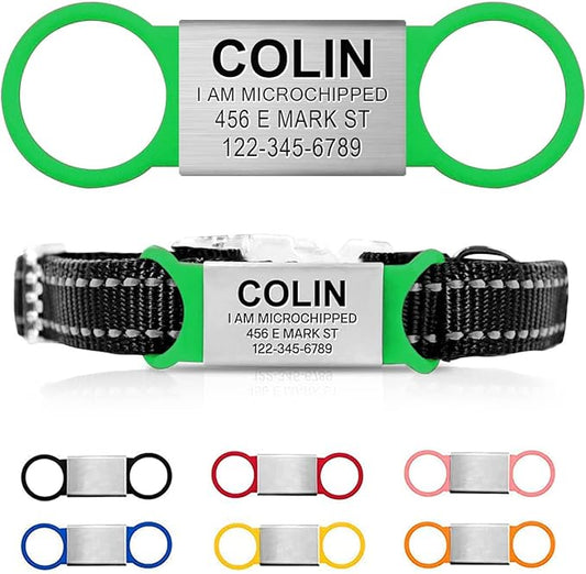 Personalized Dog Name Tag - No Noise - Engraved - Slide On Cat ID - Custom Collar Tags for Small, Medium, Large Dogs and Cats - Silent Puppy Identification