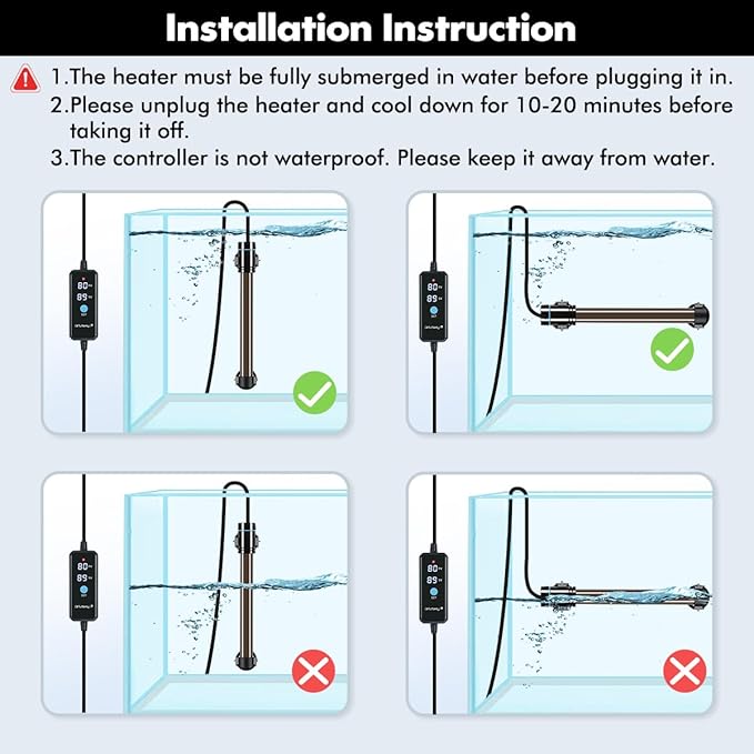 Orlushy 500W Submersible Aquarium Heater, Adjustable Fish Tank Heater with Digital Display External Controller, Overheat Protection and Free Thermometer for 55-80 Gallons Freshwater and Saltwater Tank