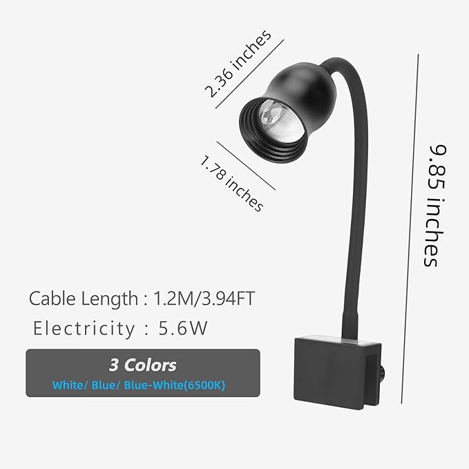 Aquarium Focus Light for Open Fish Tank Indoor LED Light Big Clip Lamp Adjustable Focus (White-Blue with Timer)