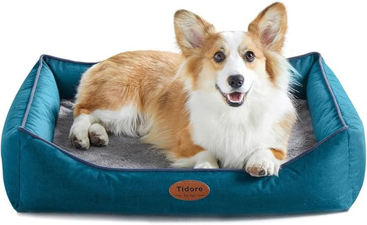 Orthopedic Dog Beds for Medium Dogs, Durable Egg Crate Foam Sofa Dog Bed wit Washable Removable Cover,Waterproof Lining,Pet Bed for Large Dogs (Peacock Blue, 31.5" L x 25.2" W x 7" Th)