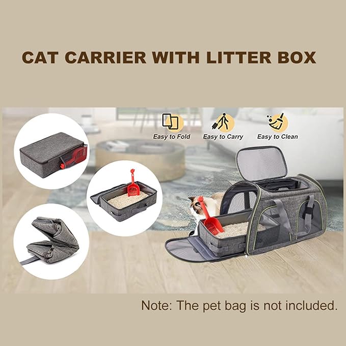 Cat Travel Litter Box, Portable Collapsible Litter Box with Lid, Small Pet Litter Box Leak Proof Litter Carrier for Cat (Square)