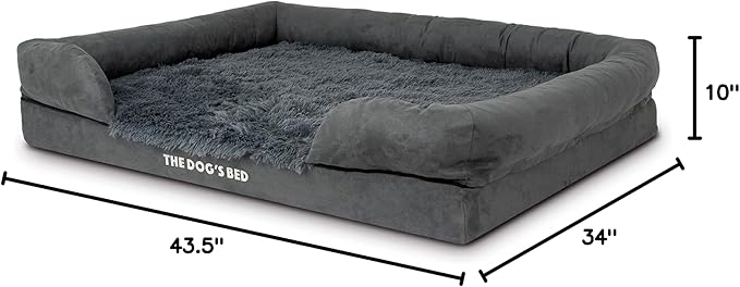 The Dog’s Bed, XL Grey Fur 43.5x34,Memory Foam, Pain Relief: Arthritis, Hip & Elbow Dysplasia, Post Surgery, Lameness, Supportive, Calming, Waterproof Washable Cover, Veterinary Approved