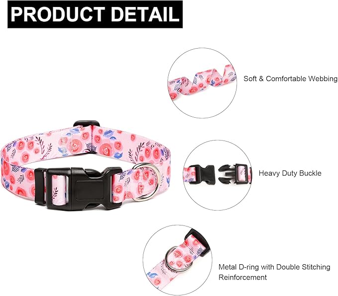 Mercano Adjustable Dog Collar - Special Design Patterns, Soft Nylon Comfortable Durable Pet Collar for Small Medium Large Dogs (XS, Rose)