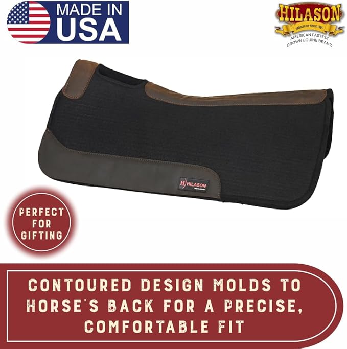 HILASON Western Wool Felt Horse Saddle Pad W/Distressed Wear Leather Made in USA | for Horses
