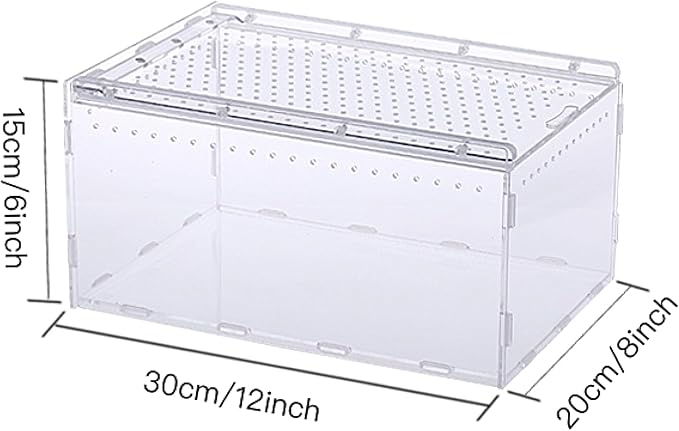 Magnetic Acrylic Case, Micro Habitat Small Tarantula Enclosure Enclosure for arboreal Tarantula Scorpion Sling Lizards Mantis Snake Gecko Jumping Spider Snail Insect Isopods (12 * 8 * 6inch)