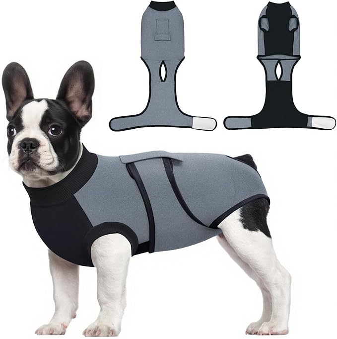 Idepet Dog Recovery Suit Female,Dogs Onesie Suit Surgery Male Breathable Pet Bodysuit for Spay Neuter E-Collar & Cone Alternative Surgical Suit Puppy Abdominal Anti Licking Wounds Shirt (Gray, XXL)