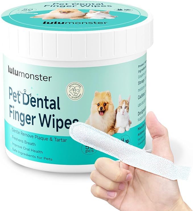 Pet Dental Finger Wipes for Dogs & Cats, Dog Teeth Cleaning Wipes Tooth Brushing Kit by Remove Plaque and Tartar & Freshens Breath Buildup No-Rinse Dog Finger Toothbrush