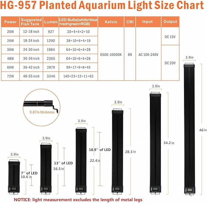 hygger Auto On Off 48-55 Inch LED Aquarium Light Extendable Dimable 7 Colors Full Spectrum Light Fixture for Freshwater Planted Tank Build in Timer Sunrise Sunset