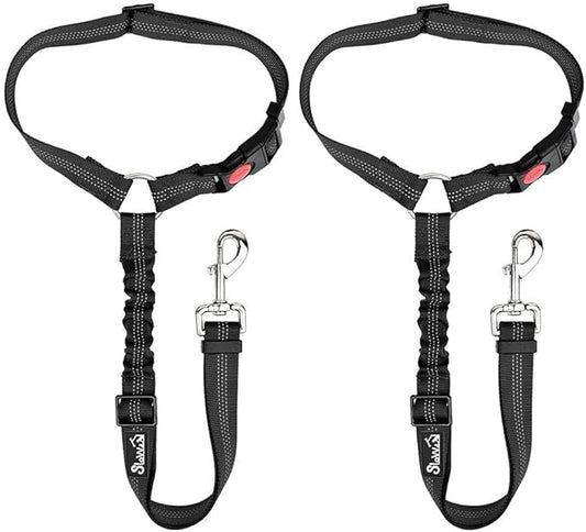 SlowTon Dog Seat Belt for Car, 2 Pack Dog Car Harness Seatbelt Adjustable with Elastic Bungee Buffer, 2 in 1 Pet Car Leash Headrest Restraint Dog Reflective Safety Tether (Black, Headrest)