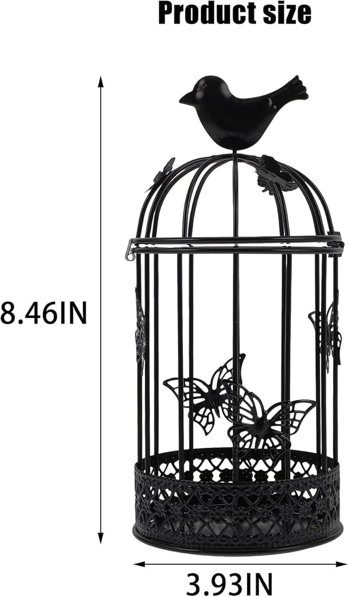 Vintage Decorative Bird Cage，Metal Black Bird Cage Decor for Candelabros para Centros De Mesa & Lanterns Decorative Indoor Suitable Wedding Party, Dining Table，Fireplace Metal Lantern&Bird Cage Decor