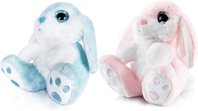 My OLi Bunny Stuffed Animal Pack of 2 Plush Rabbit 7in Stuffed Bunny with Floppy Ear Bedtime Friend Soft Toy Gifts for Girls Boys Kids, Pink & Blue