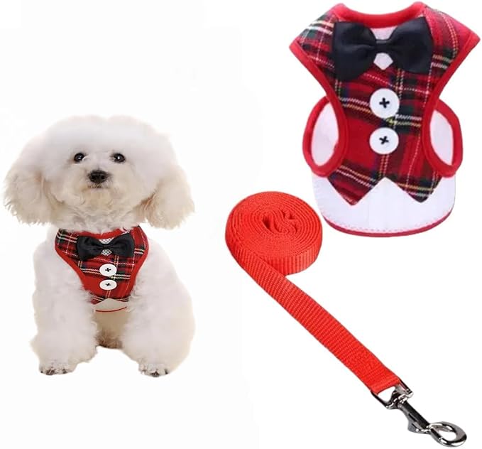 Dog Tuxedo for Wedding, Formal Pet Suit with Bow Tie and Leash, Adjustable Dog Costume for Small Medium Large Dogs, Birthday Christmas Halloween Party Apparel, M（8-14LB）