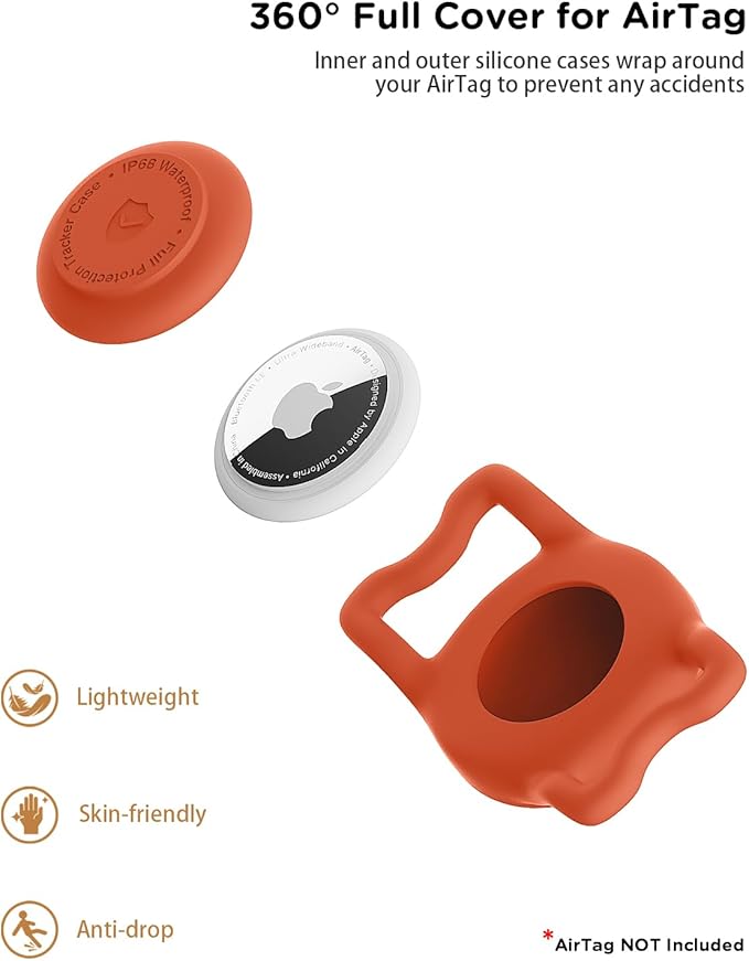 IP68 Waterpoof Dog Airtag Holder, Stretchy Silicone Full Body Covered Apple Air Tag Holder for Dog Cat Collar Fit All Width Collar (Red, 1 Pack)
