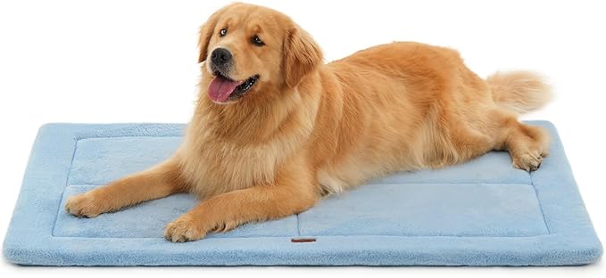 Made4Pets Dog Crate Pad Bed for Large Dogs, Washable & Reversible, Anti-Slip Kennel Mat for Cozy Sleeping, Soft Fluffy Dog Bed for Indoor & Outdoor Use, 44"x32", Blue