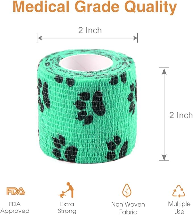 AUPCON Vet Wrap Cohesive Bandages Bulk Self Adhesive Bandage Wrap Self Adherent Wrap Non-Woven for Dogs Pet Animals & Ankle Sprains & Swelling 2 Inch x 5 Yards (2 Inch Claw)
