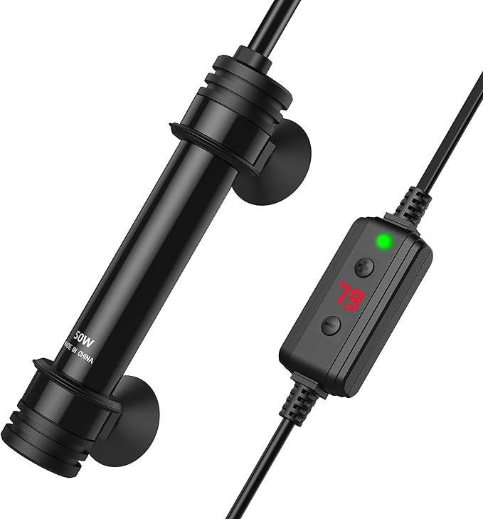 NICREW 50W Aquarium Heater with Temperature Adjustable Controller & Dual Sensors, 5-10 Gallon Submersible Fish Tank Heater, Overheat Protection