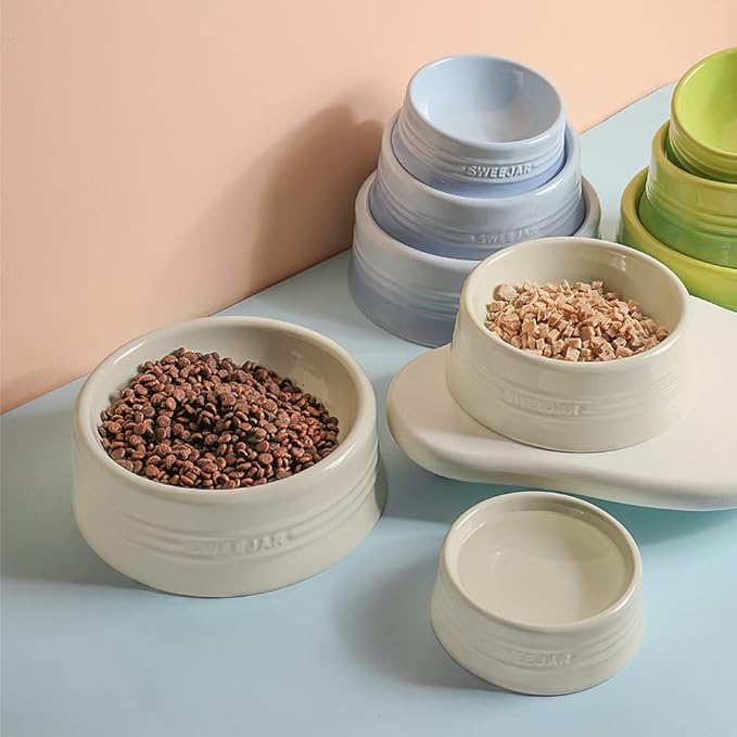 Sweejar Gradient Dog Bowl, Ceramic Dog Food Dish for Large Dogs and Large Cat, Porcelain Pet Bowl for Food and Water 32 oz (Beige)