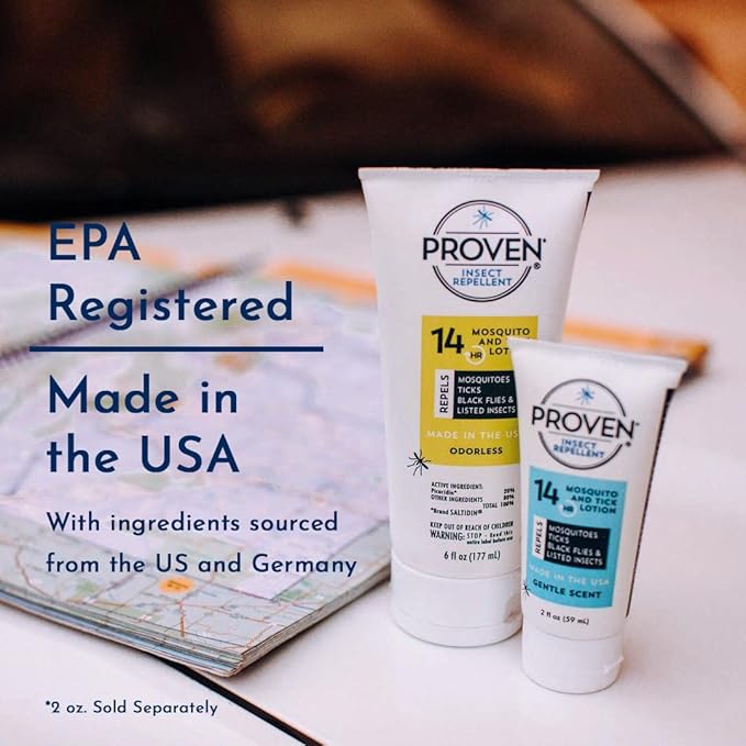 Proven Insect Repellent Lotion - Keep Mosquitoes, Ticks and Flies Off, DEET Alternative Repellent, Up to 14-Hour Protection, Great for Outdoor Camping and Hiking, 6 oz, Odorless Lotion, 2 Pack