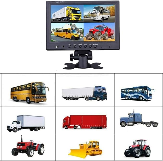 Vehicle Backup Camera Wired Backup Camera 9 Inch 4 Split Monitor with 2 x Front View Cameras 2 x Rear View Cameras with 170° 18 IR Night Vision IP 67,12-35V, Suitable for Trucks,Buses, SUVs,Trailers