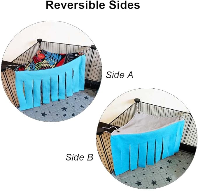 RIOUSSI Guinea Pig Hideout Hideaway Corner Fleece Toys Cage Accessories with Reversible Sides, Black Leaves