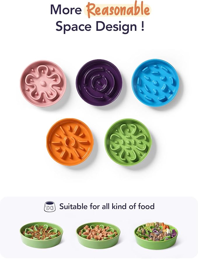 LE TAUCI Slow Feeder Dog Bowls Ceramic, 3 Cups Slow Feeding Dog Bowl Medium Large Breed, Pet Bowl for Fast Eaters, Puzzle Pet Dishes,Clover Green