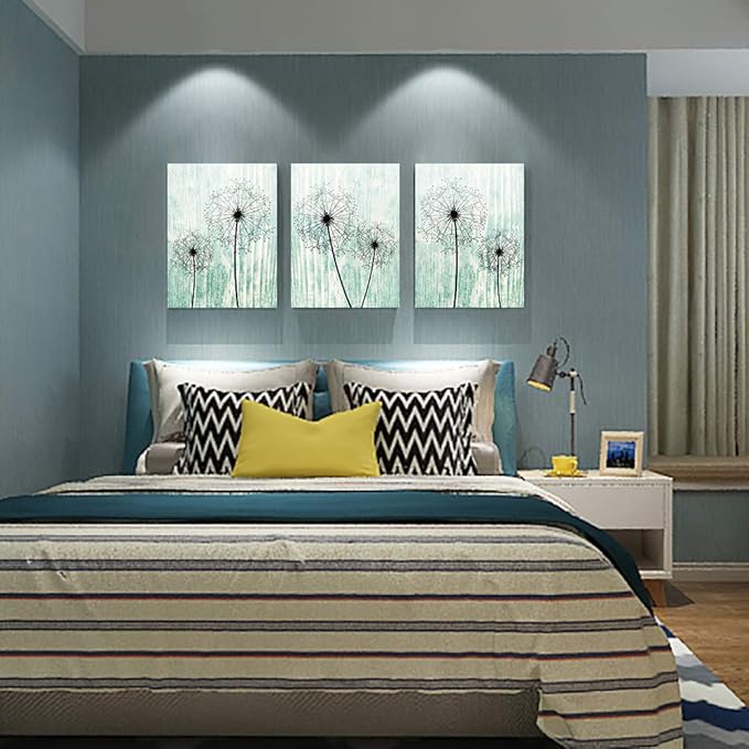 light green background Dandelion Canvas Wall Art Paintings for Living Room Canvas Print Wall Artworks Bedroom Decoration, 3 piece Framed office kitchen bathroom Wall decor posters Home Decorations