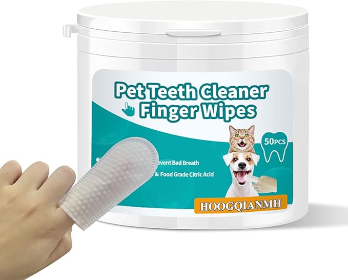 Pet Dental Finger Wipes for Dogs & Cats | Teeth Cleaning Wipes with Natural Formula | Remove Plaque & Tartar | Fresh Breath, Safe & Gentle (50 Count)
