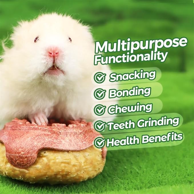 TEEWY 3PCS Guinea Pig Toys, Prevent Teeth Overgrowth, Natural Vegetables and Timothy Grass, Hamster Chew Toys, Guinea Pig Chew Toys, Chinchilla Toys, Donut-Shaped