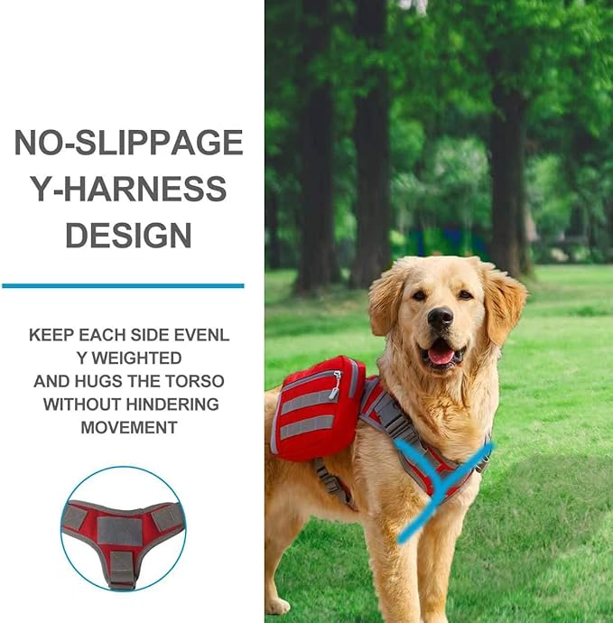 BYGD Dog Hiking Backpack, Dog Backpack for Medium to Large Dogs, with Large Capacity, 2 Spacious Side Bags for Walking, Training, Running, Harnessing Outdoor Hiking (L XL Red).
