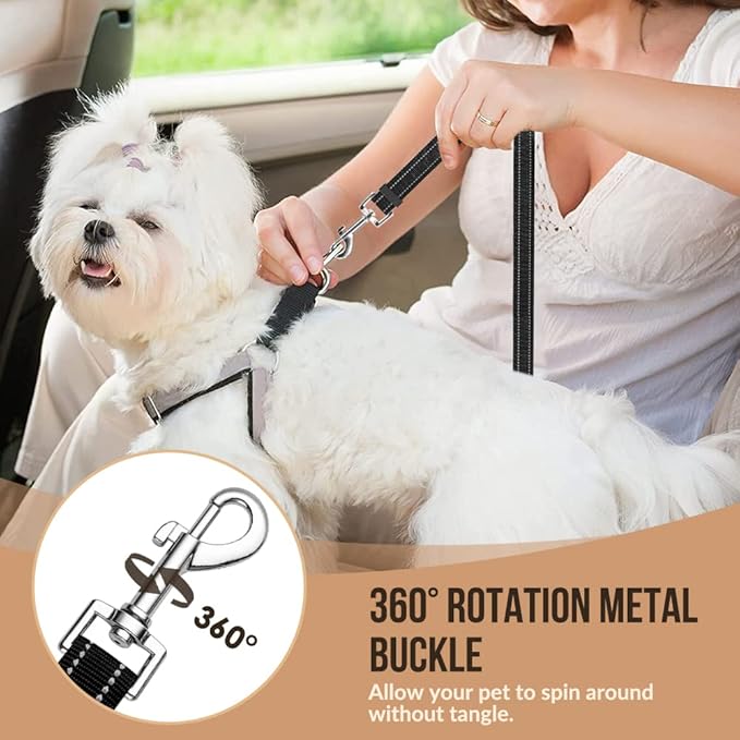 SlowTon Dog Seat Belt for Car, 2 Pack Dog Car Harness Seatbelt Adjustable with Elastic Bungee Buffer, 2 in 1 Pet Car Leash Headrest Restraint Dog Reflective Safety Tether (S, Black, Headrest+Clip)