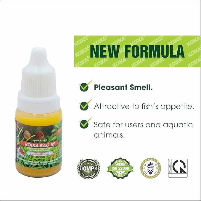 KOIKA BACM Natural Color Enhancement for Fish, Combination of Probiotic & Multi-Vitamins for Aquarium A, B6, B2, Pleasant Smell (BACM (New Formula), 10ml)